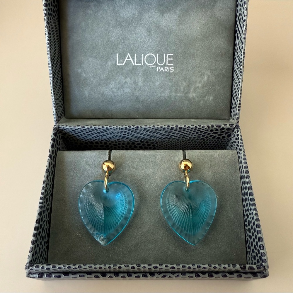 Blue Lalique Heart Earrings - AS IS